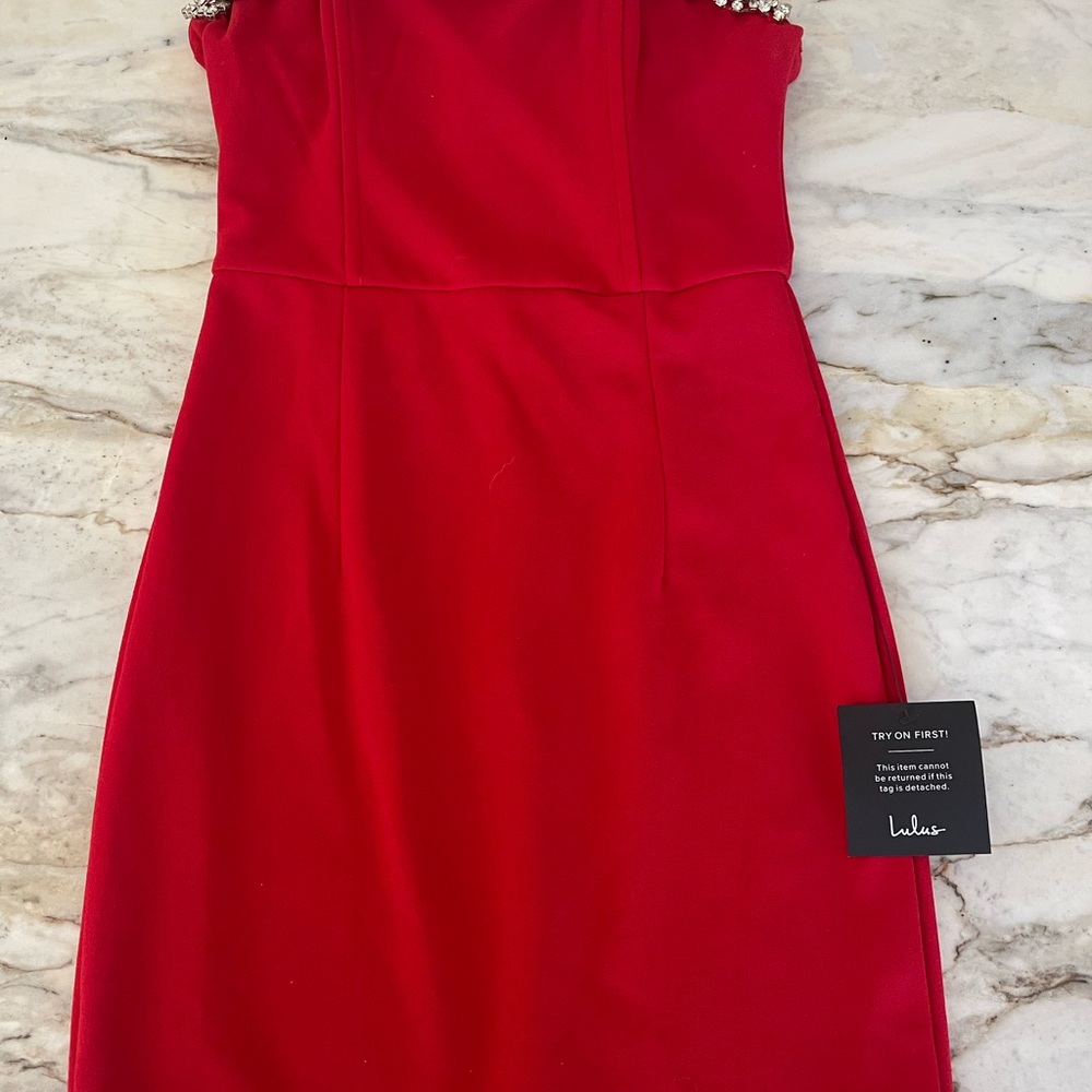 Red Sleeveless Dress with Pearl Accents